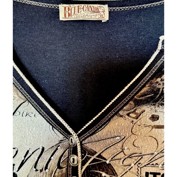 Blue Canyon Clothing Women' Shirt XL Charcoal Rhinestone Venice Italy USA VTG - Picture 4 of 5